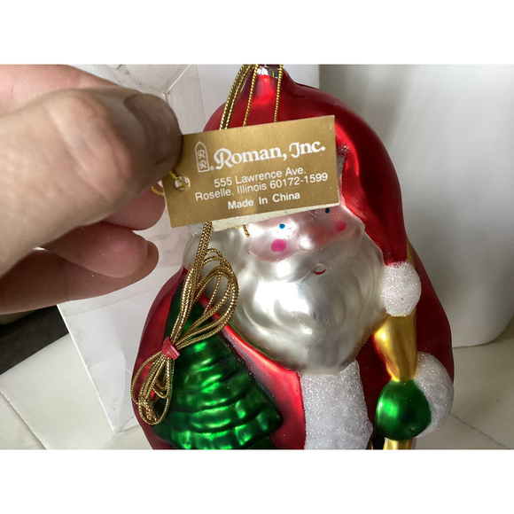 Santa Christmas Tree Ornament Large Mercury Glass 9” In Box Vntg By Roman EUC - Picture 7 of 11